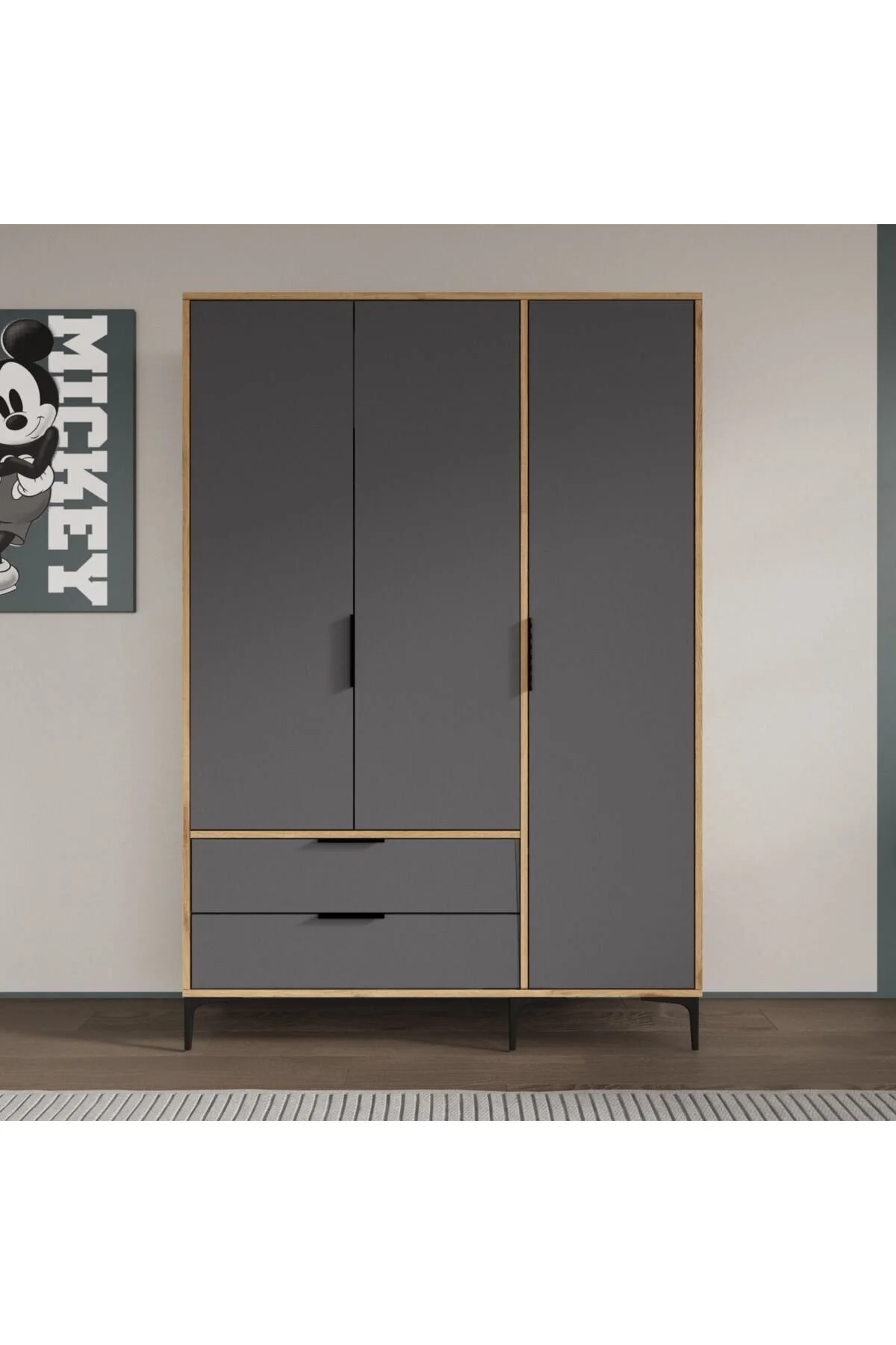 ALONEX HOME Aden 3 Kapaklı Çekmeceli Full Antrasit Gardırop, Elbise Dolabı, Raflı Dolap - Kullanıcı yorumları